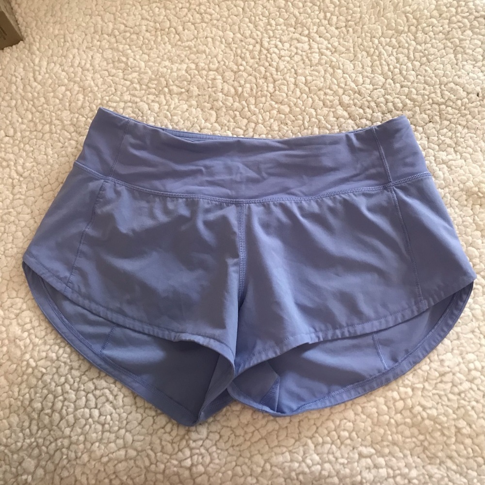 lululemon periwinkle blue speed up shorts size 2